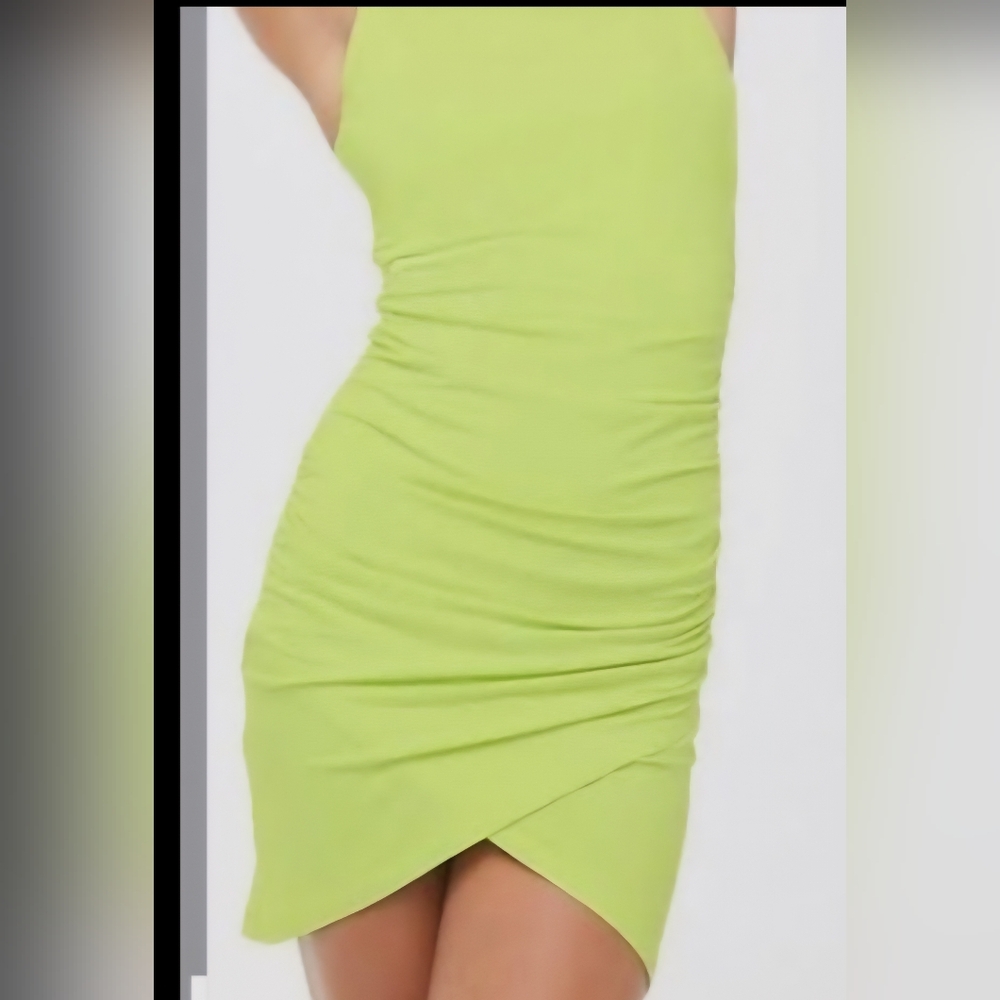 Not For Sale.               Green Asymmetrical Ruched Mini